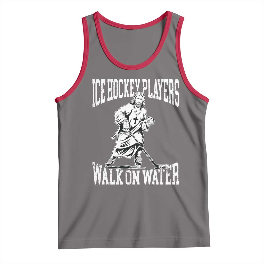 Jesus Ice Hockey Players Walk On Water Tank Top Funny Christian Gift TS12 Deep Heather Red Print Your Wear