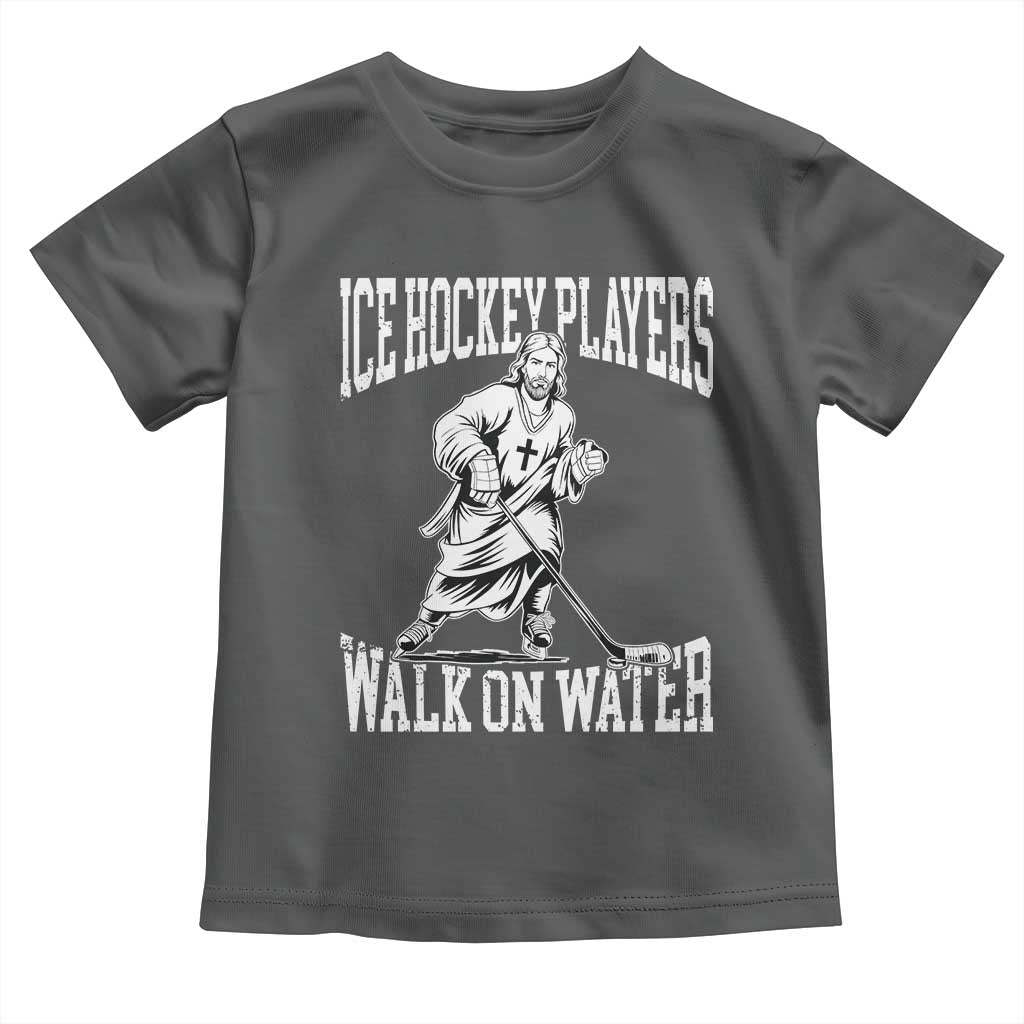Jesus Ice Hockey Players Walk On Water Toddler T Shirt Funny Christian Gift TS12 Dark Heather Print Your Wear