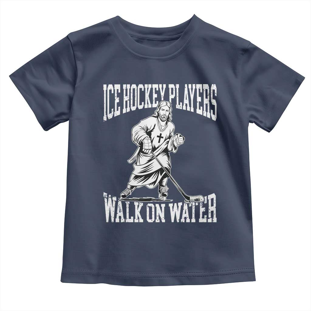Jesus Ice Hockey Players Walk On Water Toddler T Shirt Funny Christian Gift TS12 Navy Print Your Wear