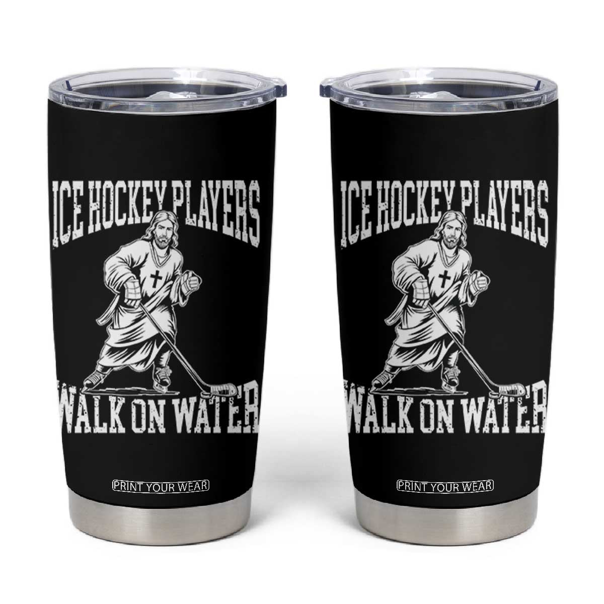Jesus Ice Hockey Players Walk On Water Tumbler Cup Funny Christian Gift TS12 Black Print Your Wear