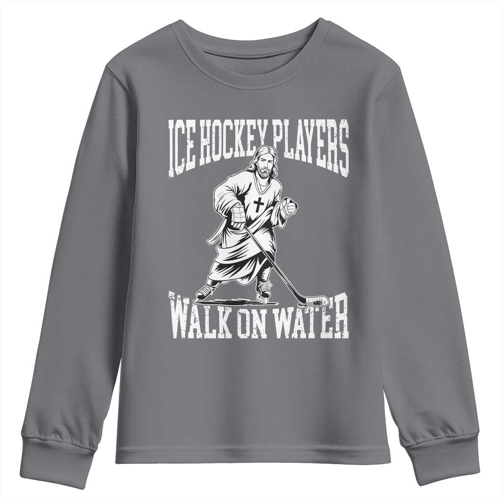 Jesus Ice Hockey Players Walk On Water Youth Sweatshirt Funny Christian Gift TS12 Charcoal Print Your Wear