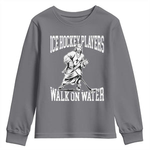Jesus Ice Hockey Players Walk On Water Youth Sweatshirt Funny Christian Gift TS12 Charcoal Print Your Wear