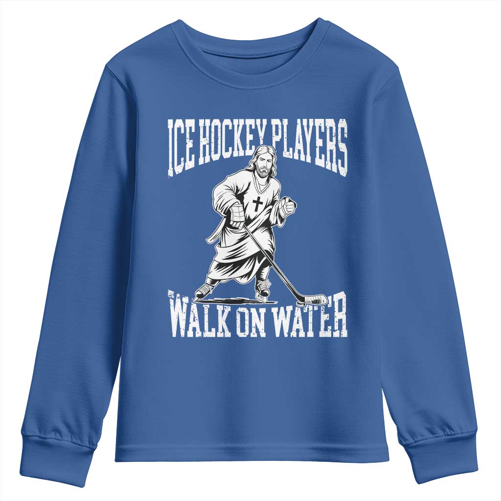 Jesus Ice Hockey Players Walk On Water Youth Sweatshirt Funny Christian Gift TS12 Royal Blue Print Your Wear