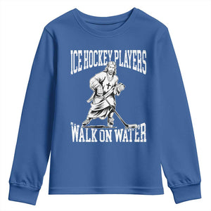 Jesus Ice Hockey Players Walk On Water Youth Sweatshirt Funny Christian Gift TS12 Royal Blue Print Your Wear