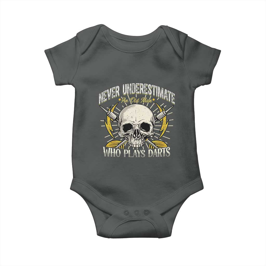 Never Underestimate An Old Who Plays Darts Baby Onesie Funny Darts Fan TS12 Dark Heather Print Your Wear