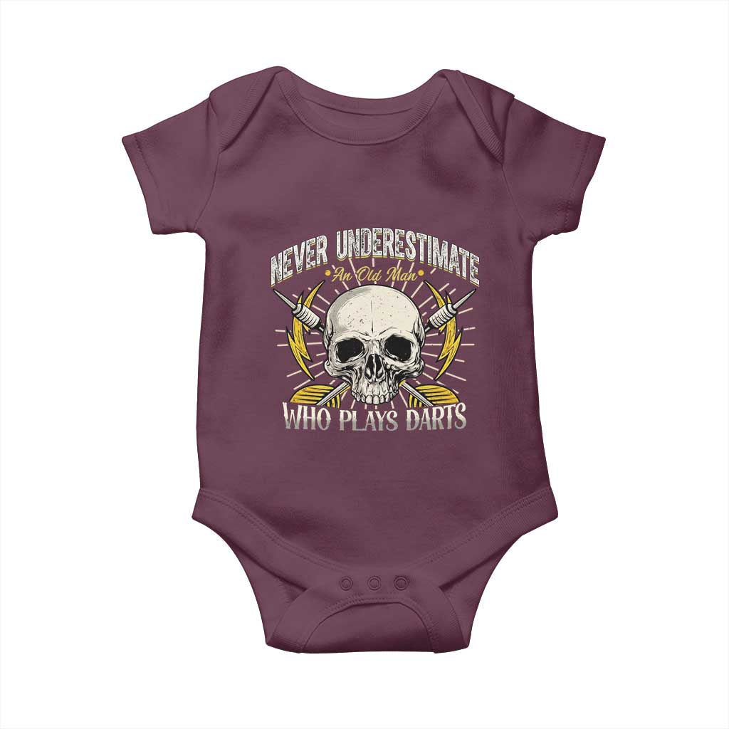Never Underestimate An Old Who Plays Darts Baby Onesie Funny Darts Fan TS12 Maroon Print Your Wear