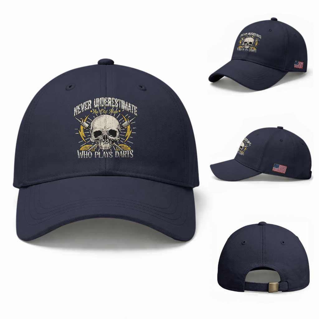 Never Underestimate An Old Who Plays Darts Baseball Cap Funny Darts Fan TS12 Baseball Cap Universal Fit Navy Print Your Wear