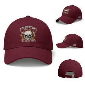 Never Underestimate An Old Who Plays Darts Baseball Cap Funny Darts Fan TS12 Baseball Cap Universal Fit Maroon Print Your Wear