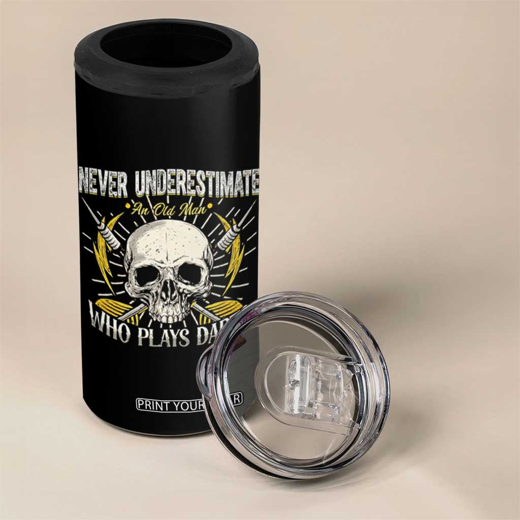 Never Underestimate An Old Who Plays Darts 4 in 1 Can Cooler Tumbler Funny Darts Fan TS12 Print Your Wear