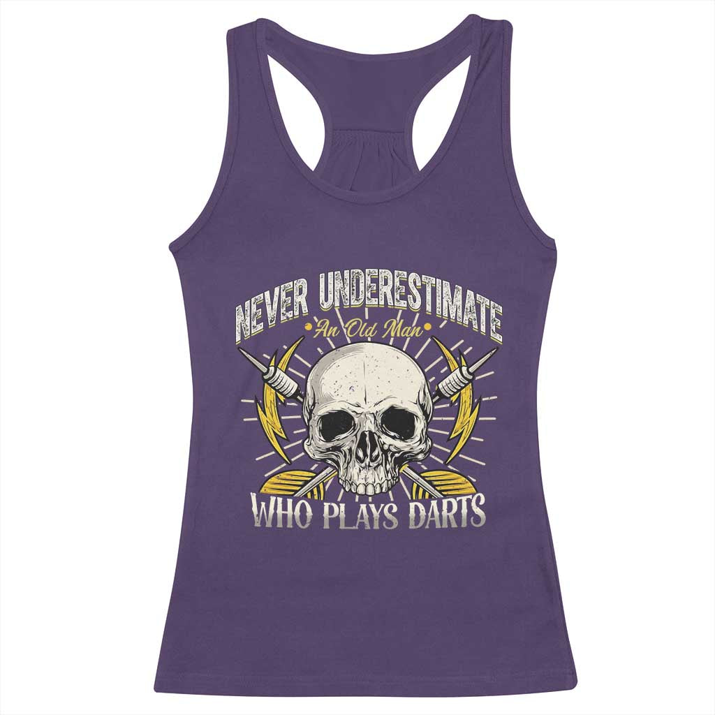 Never Underestimate An Old Who Plays Darts Racerback Tank Top Funny Darts Fan TS12 Purple Print Your Wear