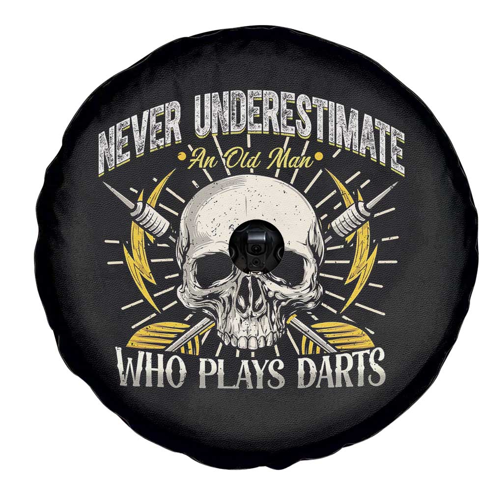 Never Underestimate An Old Who Plays Darts Spare Tire Cover Funny Darts Fan TS12 Print Your Wear