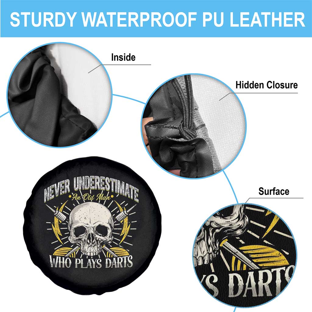 Never Underestimate An Old Who Plays Darts Spare Tire Cover Funny Darts Fan TS12 Print Your Wear