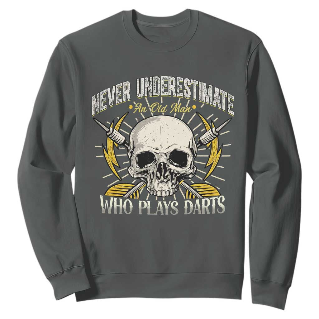 Never Underestimate An Old Who Plays Darts Sweatshirt Funny Darts Fan TS12 Dark Heather Print Your Wear