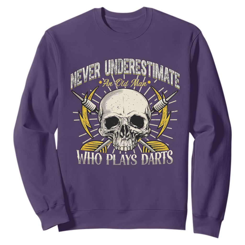 Never Underestimate An Old Who Plays Darts Sweatshirt Funny Darts Fan TS12 Purple Print Your Wear