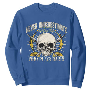 Never Underestimate An Old Who Plays Darts Sweatshirt Funny Darts Fan TS12 Royal Blue Print Your Wear