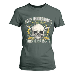 Never Underestimate An Old Who Plays Darts T Shirt For Women Funny Darts Fan TS12 Dark Forest Green Print Your Wear