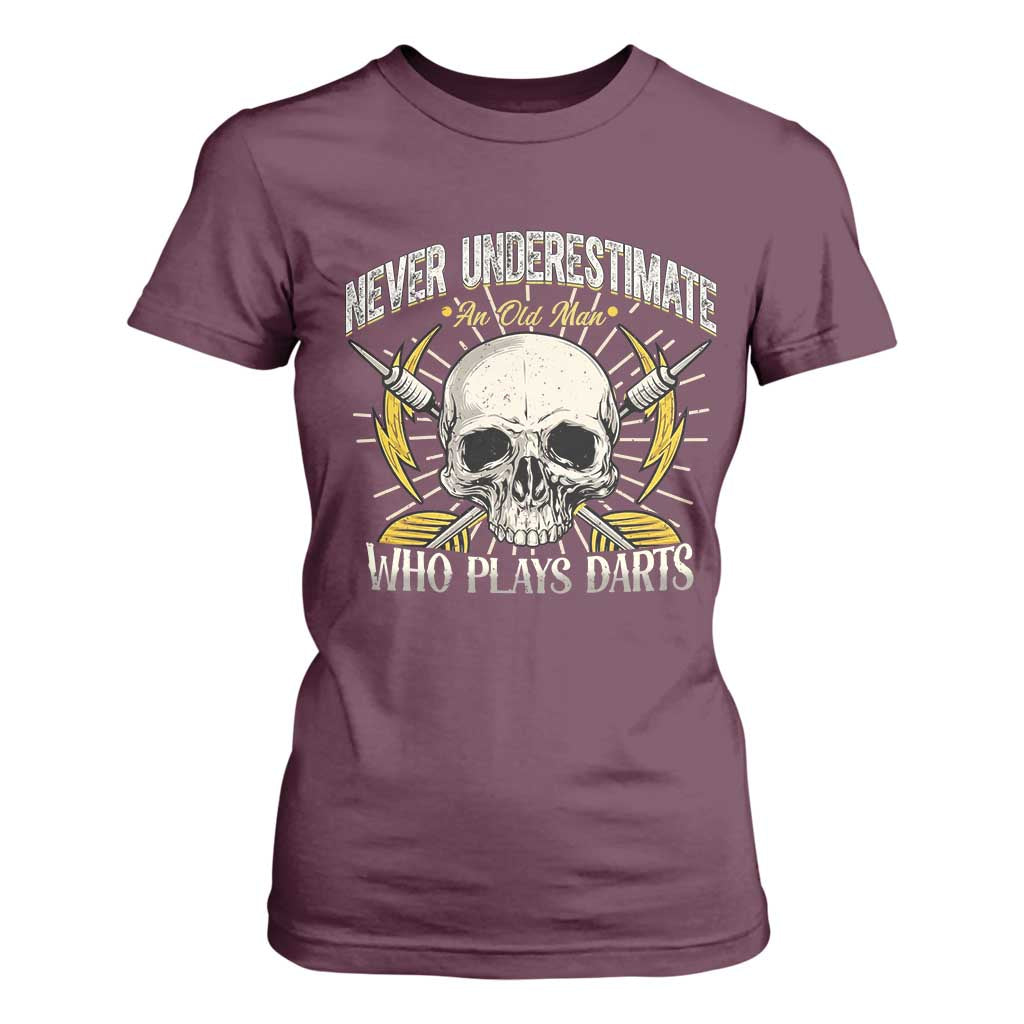 Never Underestimate An Old Who Plays Darts T Shirt For Women Funny Darts Fan TS12 Maroon Print Your Wear
