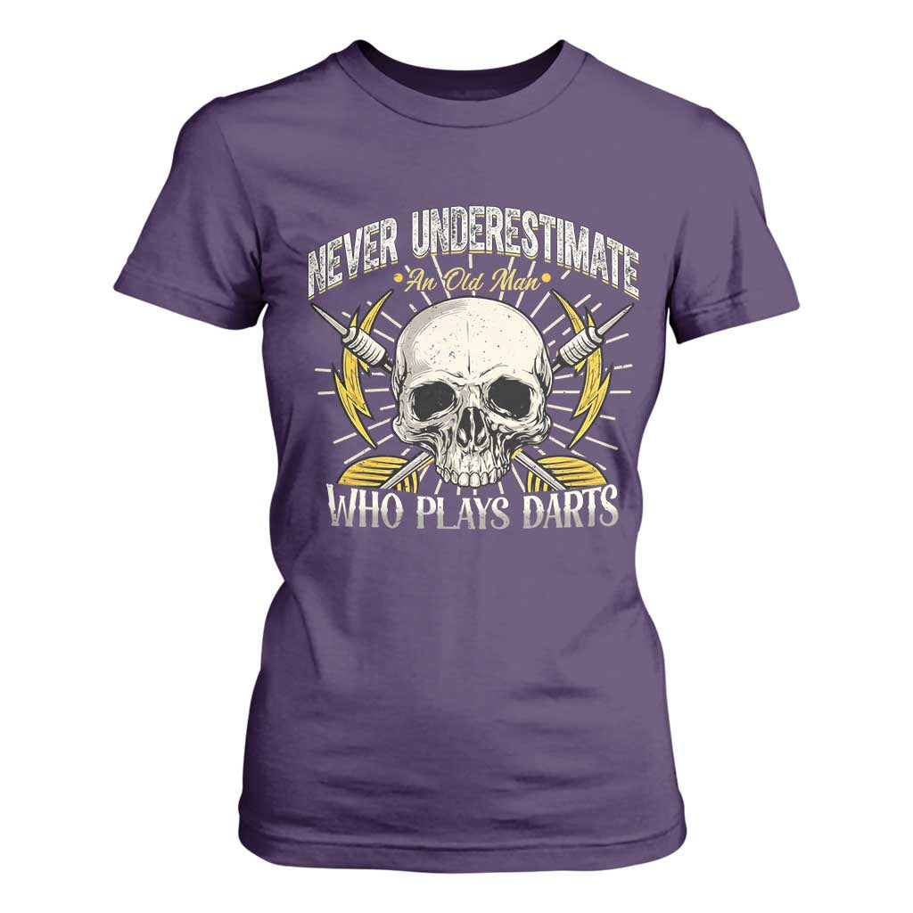 Never Underestimate An Old Who Plays Darts T Shirt For Women Funny Darts Fan TS12 Purple Print Your Wear