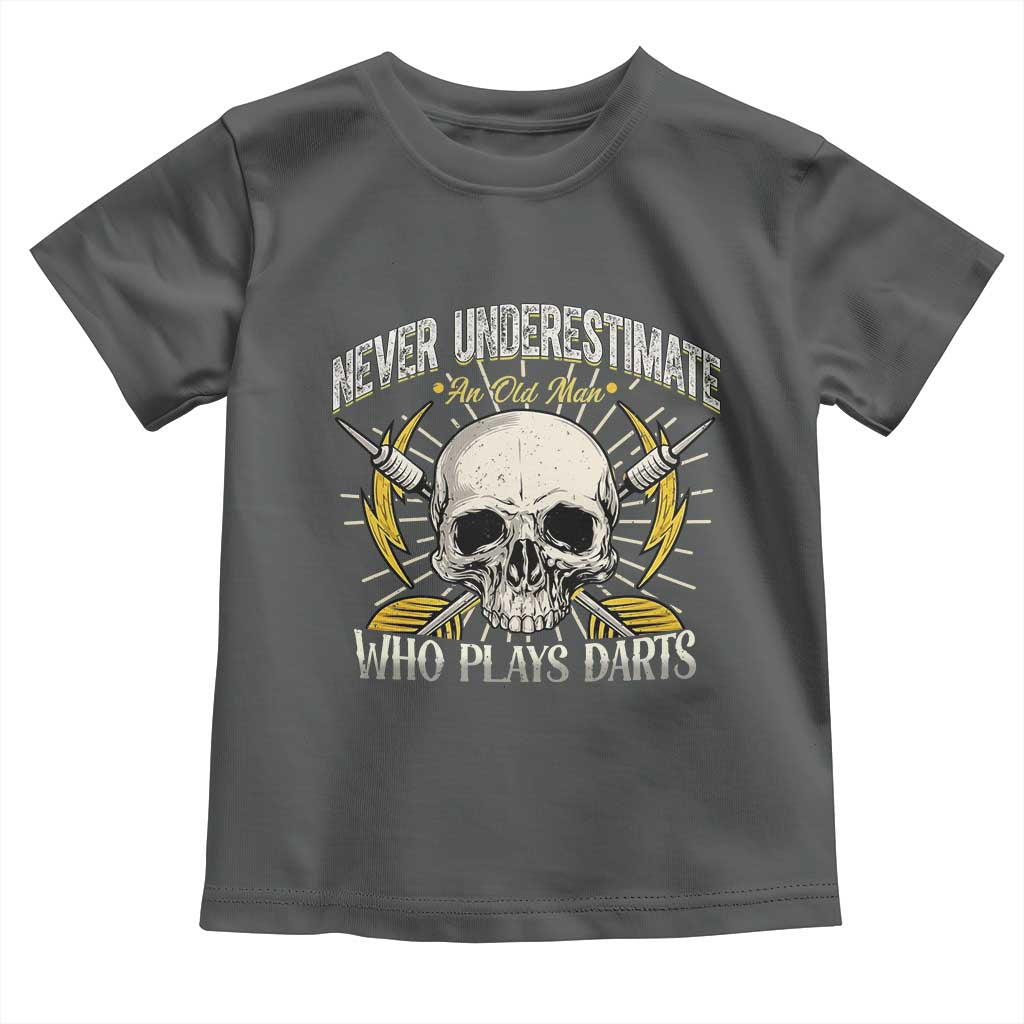 Never Underestimate An Old Who Plays Darts Toddler T Shirt Funny Darts Fan TS12 Dark Heather Print Your Wear