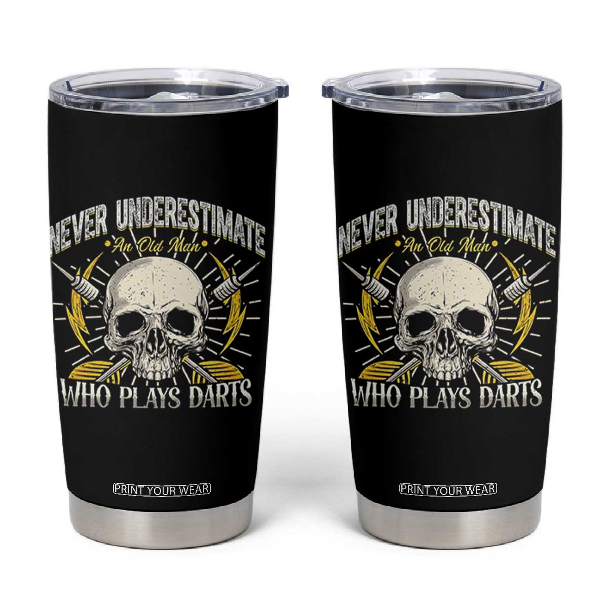 Never Underestimate An Old Who Plays Darts Tumbler Cup Funny Darts Fan TS12 Black Print Your Wear