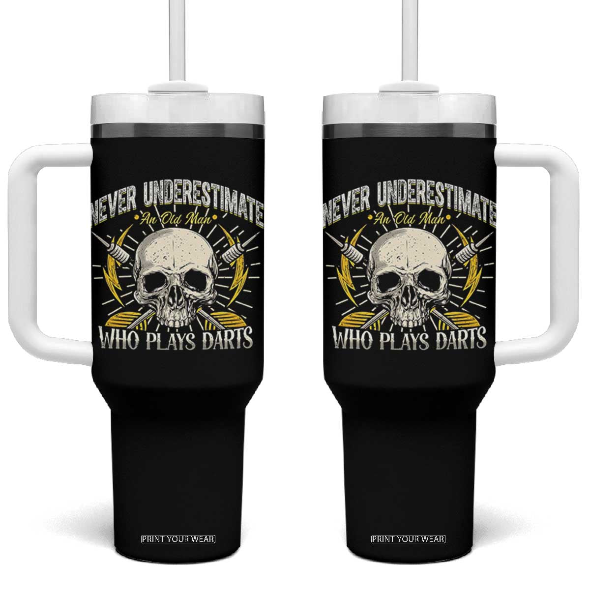 Never Underestimate An Old Who Plays Darts Tumbler With Handle Funny Darts Fan TS12 One Size: 40 oz Black Print Your Wear