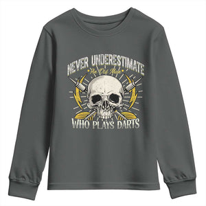 Never Underestimate An Old Who Plays Darts Youth Sweatshirt Funny Darts Fan TS12 Dark Heather Print Your Wear