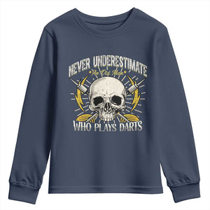 Never Underestimate An Old Who Plays Darts Youth Sweatshirt Funny Darts Fan TS12 Navy Print Your Wear