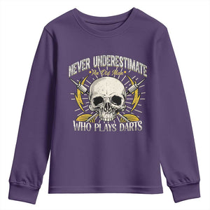 Never Underestimate An Old Who Plays Darts Youth Sweatshirt Funny Darts Fan TS12 Purple Print Your Wear