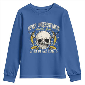 Never Underestimate An Old Who Plays Darts Youth Sweatshirt Funny Darts Fan TS12 Royal Blue Print Your Wear