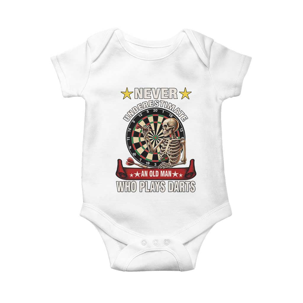 Never Underestimate An Old Man Plays Darts Baby Onesie Gothic Darts Player TS12 White Print Your Wear