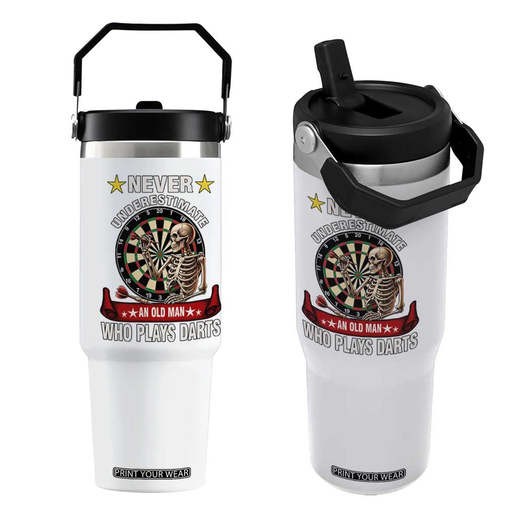 Never Underestimate An Old Man Plays Darts Flip Straw Tumbler Gothic Darts Player TS12 One Size: 30 oz White Print Your Wear