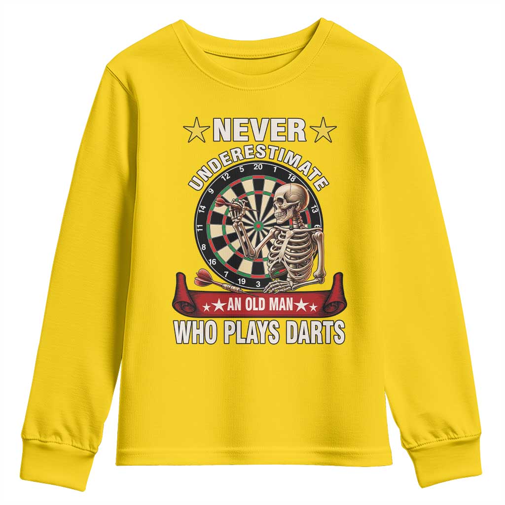 Never Underestimate An Old Man Plays Darts Youth Sweatshirt Gothic Darts Player TS12 Daisy Print Your Wear