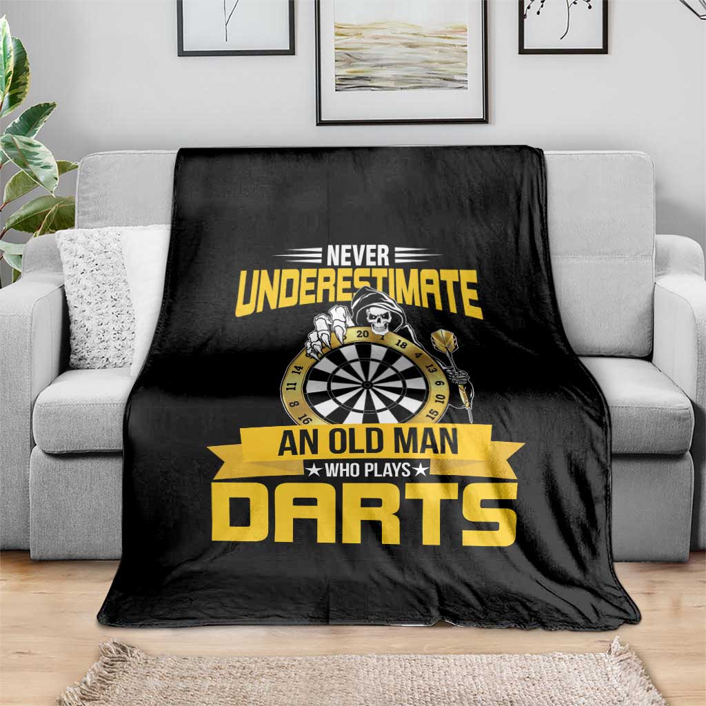 Never Underestimate An Old Man Plays Darts Throw Blanket Funny Dartist Grim Reaper Gift TS12 Print Your Wear