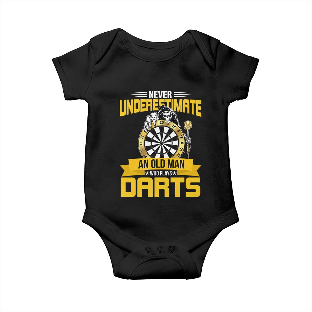 Never Underestimate An Old Man Plays Darts Baby Onesie Funny Dartist Grim Reaper Gift TS12 Black Print Your Wear