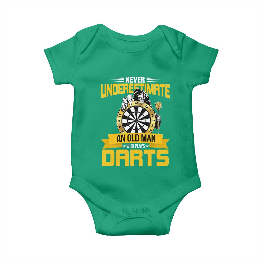 Never Underestimate An Old Man Plays Darts Baby Onesie Funny Dartist Grim Reaper Gift TS12 Irish Green Print Your Wear