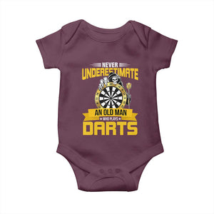 Never Underestimate An Old Man Plays Darts Baby Onesie Funny Dartist Grim Reaper Gift TS12 Maroon Print Your Wear