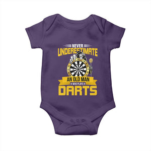 Never Underestimate An Old Man Plays Darts Baby Onesie Funny Dartist Grim Reaper Gift TS12 Purple Print Your Wear