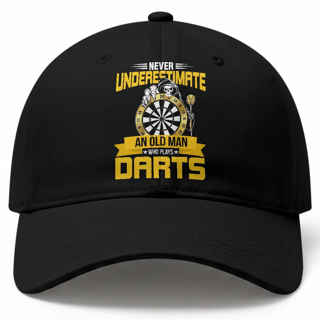 Never Underestimate An Old Man Plays Darts Baseball Cap Funny Dartist Grim Reaper Gift TS12 Print Your Wear