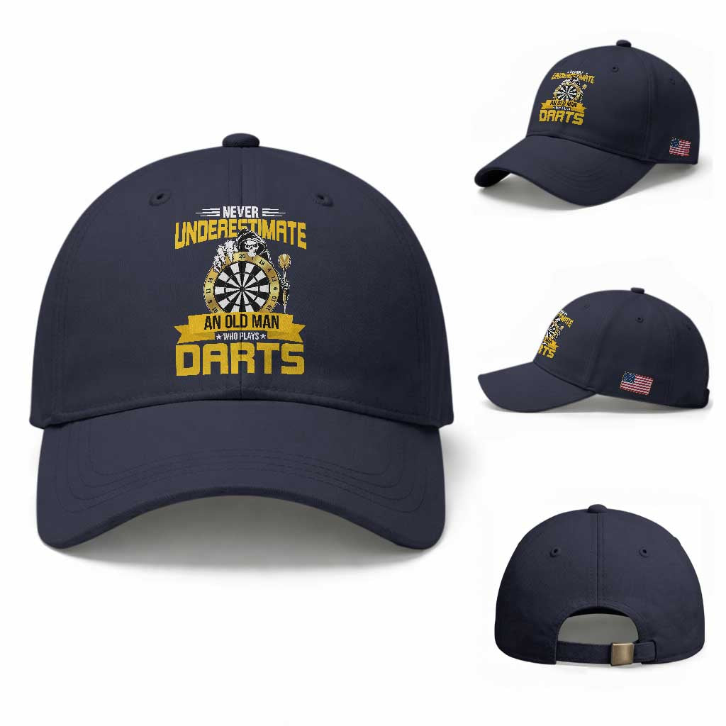 Never Underestimate An Old Man Plays Darts Baseball Cap Funny Dartist Grim Reaper Gift TS12 Baseball Cap Universal Fit Navy Print Your Wear