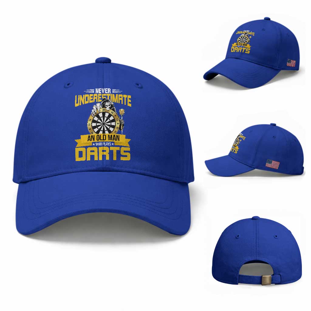 Never Underestimate An Old Man Plays Darts Baseball Cap Funny Dartist Grim Reaper Gift TS12 Baseball Cap Universal Fit Royal Blue Print Your Wear