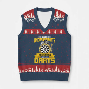 Never Underestimate An Old Man Plays Darts V-Neck Knit Sweater Vest Funny Dartist Grim Reaper Gift TS12 Navy Red Print Your Wear