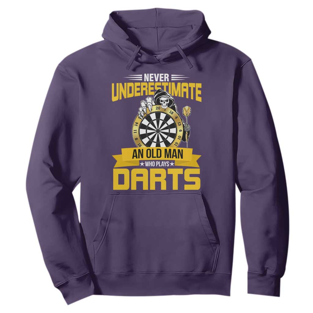 Never Underestimate An Old Man Plays Darts Hoodie Funny Dartist Grim Reaper Gift TS12 Purple Print Your Wear