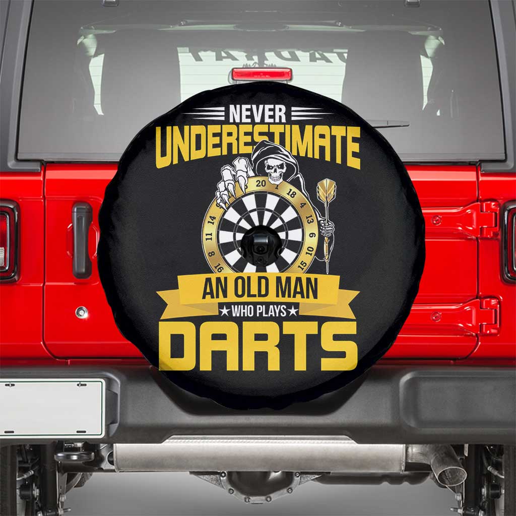 Never Underestimate An Old Man Plays Darts Spare Tire Cover Funny Dartist Grim Reaper Gift TS12 Black Print Your Wear