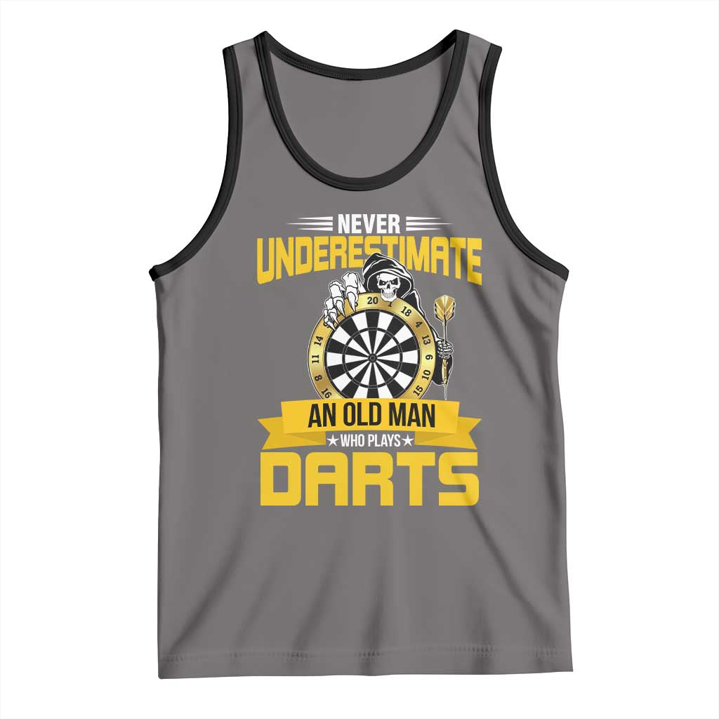 Never Underestimate An Old Man Plays Darts Tank Top Funny Dartist Grim Reaper Gift TS12 Deep Heather Black Print Your Wear