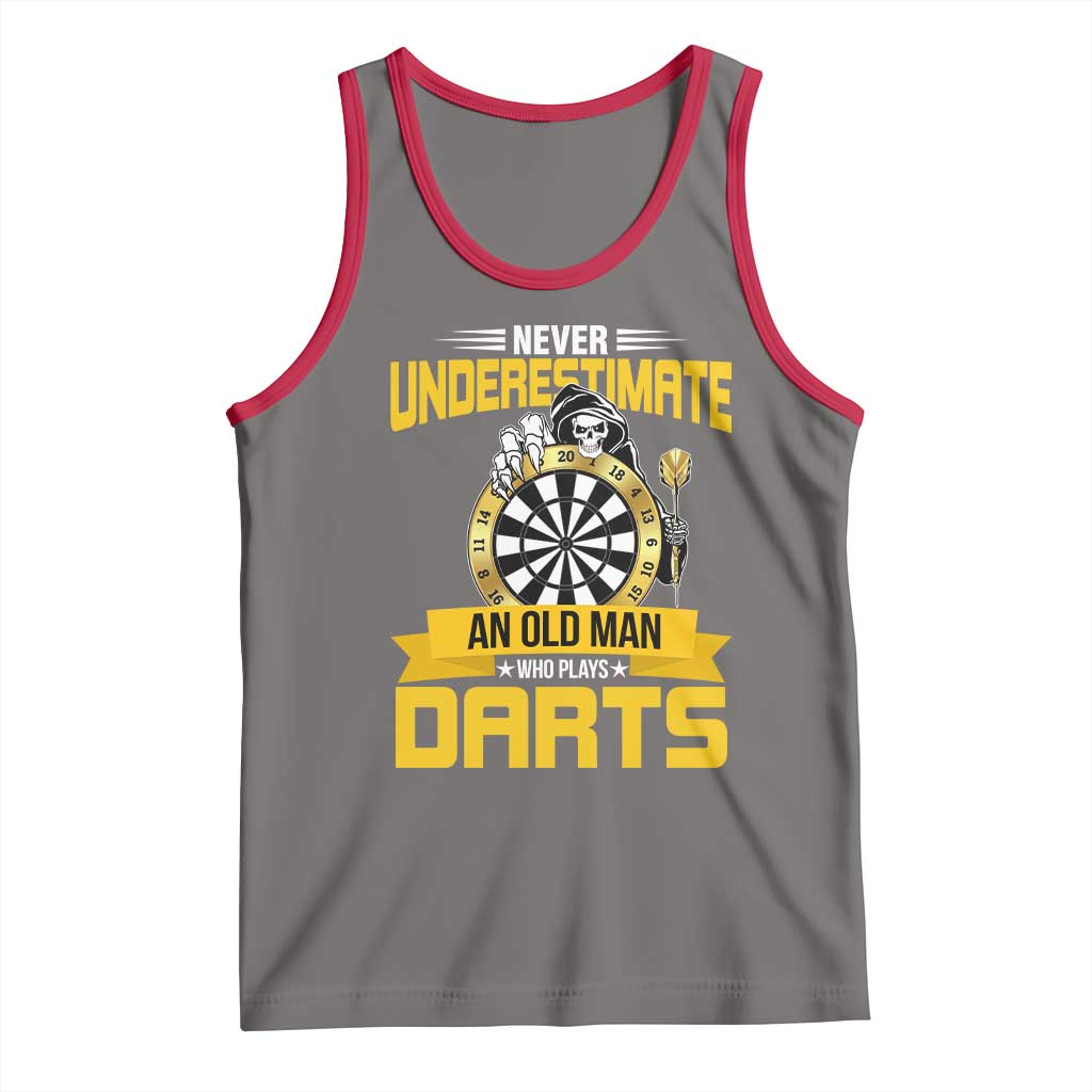 Never Underestimate An Old Man Plays Darts Tank Top Funny Dartist Grim Reaper Gift TS12 Deep Heather Red Print Your Wear