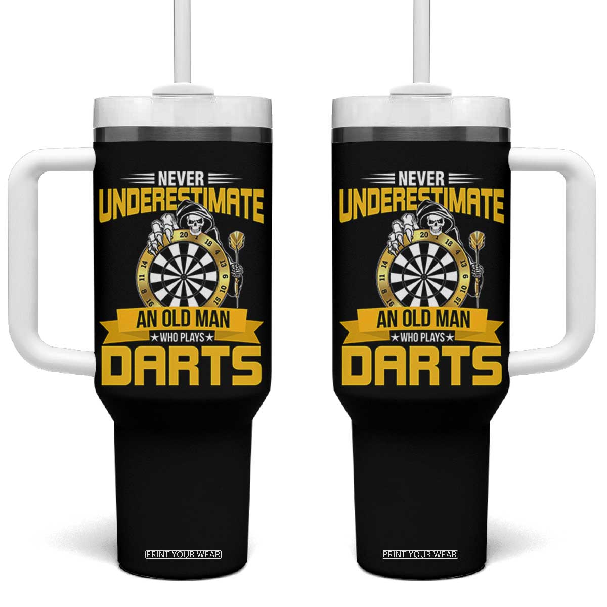 Never Underestimate An Old Man Plays Darts Tumbler With Handle Funny Dartist Grim Reaper Gift TS12 One Size: 40 oz Black Print Your Wear
