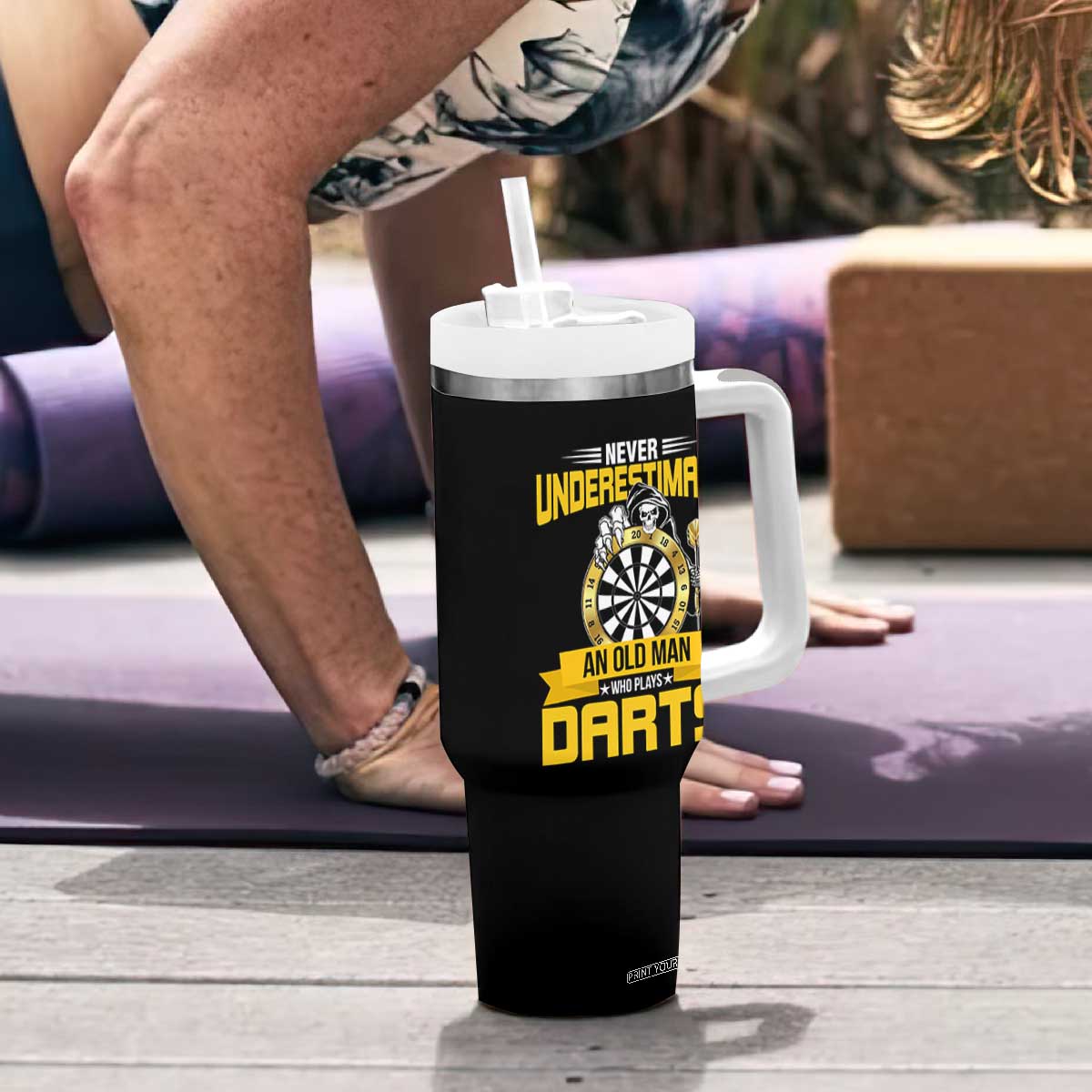 Never Underestimate An Old Man Plays Darts Tumbler With Handle Funny Dartist Grim Reaper Gift TS12 Print Your Wear