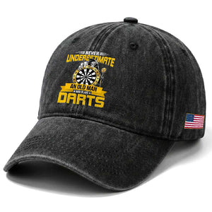 Never Underestimate An Old Man Plays Darts Washed Cotton Baseball Cap Funny Dartist Grim Reaper Gift TS12 Print Your Wear