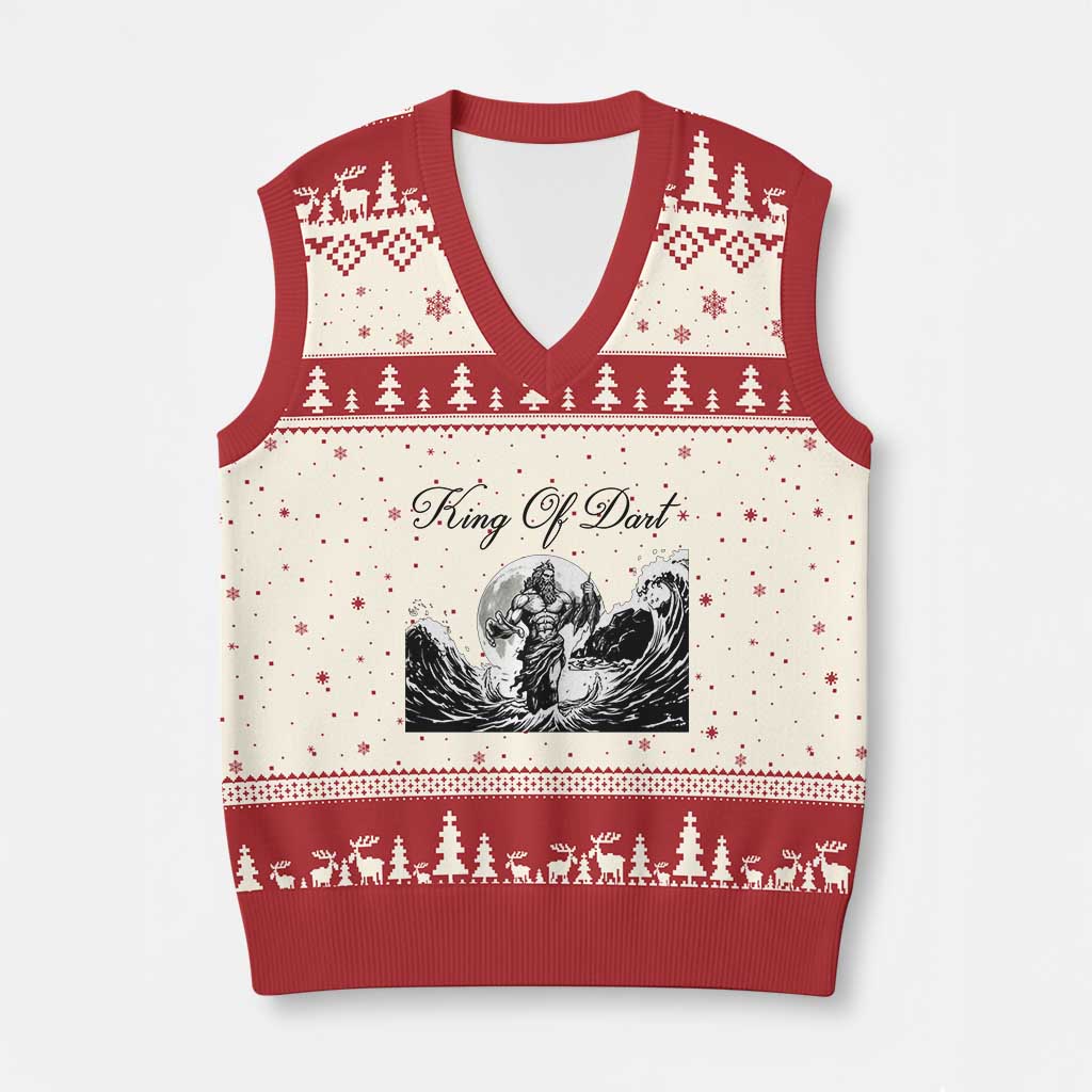 Greek Mythology Poseidon Dartist V-Neck Knit Sweater Vest King Of Dart Thrower TS12 Beige Red Print Your Wear