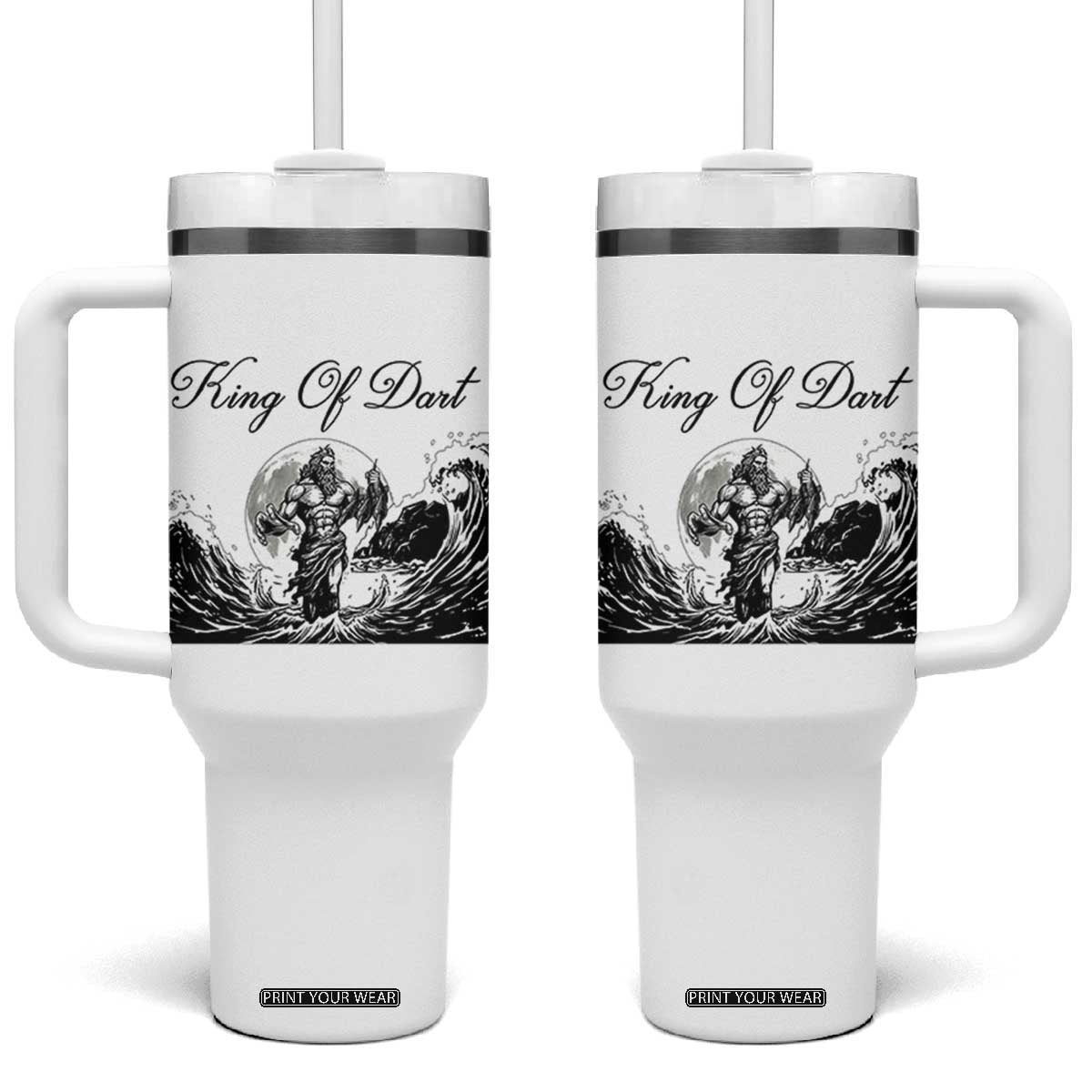 Greek Mythology Poseidon Dartist Tumbler With Handle King Of Dart Thrower TS12 One Size: 40 oz White Print Your Wear